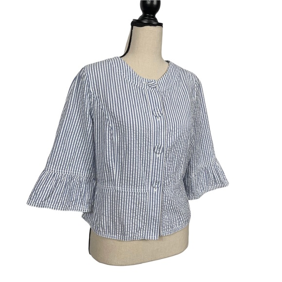 Sandro Sportswear Seersucker Striped Button Front Lightweight Jacket Size MP - Picture 3 of 7